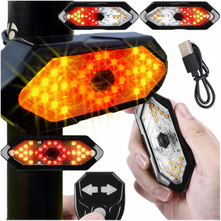 Smerovka na bicykel, kolobežka, blikačky, USB indikátor, diaľkové ovládanie, Zadné svetlo